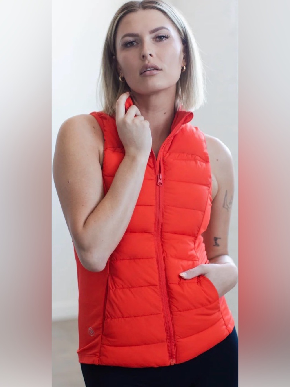 Savvi Bright Red Orange Quilted Puffer Vest Sz S